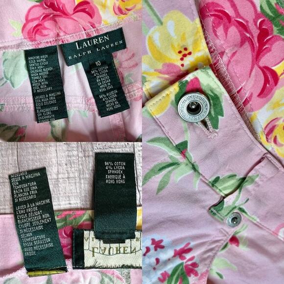 Lauren Ralph Lauren Pink Floral Flat Front Cropped Pant 10 Cottage Flower Spring - Picture 10 of 11